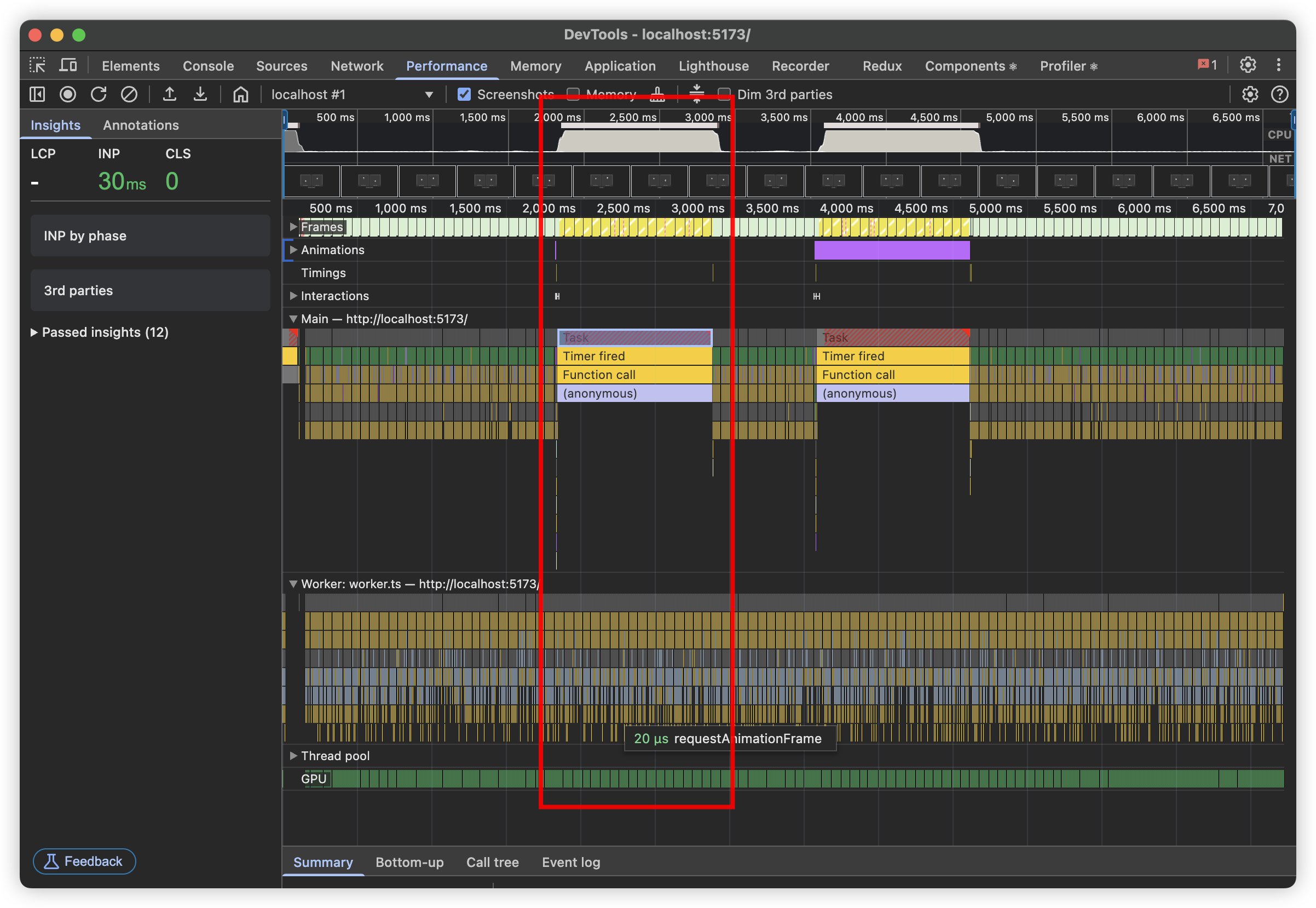 animation frame comparison